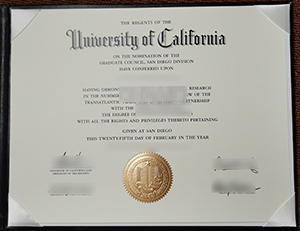 UC San Diego diploma certificate sample from United States