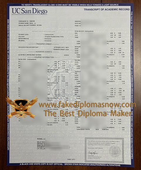 UC San Diego transcript sample 2026