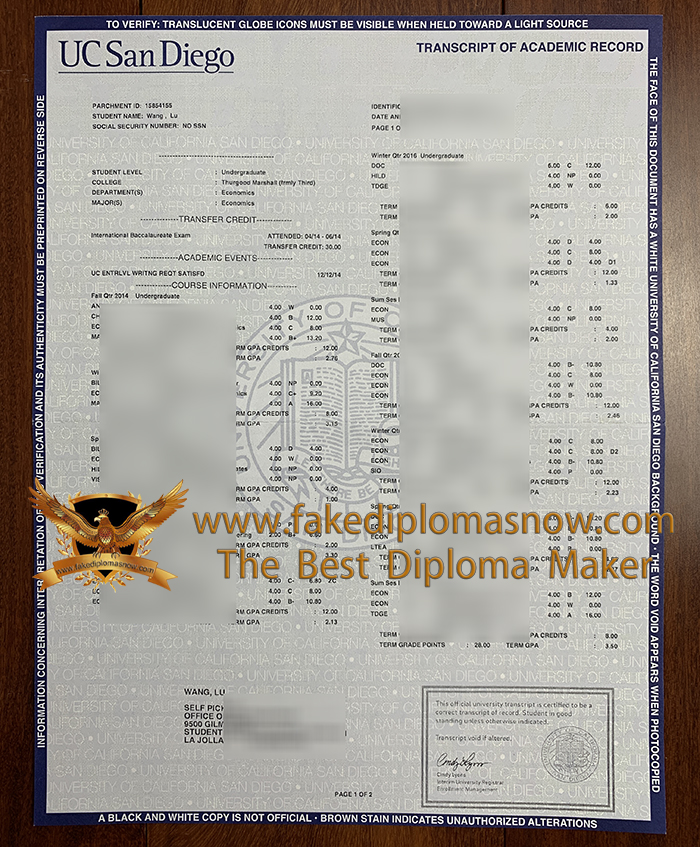 UC San Diego transcript
