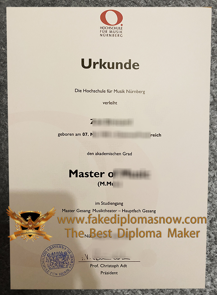Hochschule für Musik Nürnberg Urkunde